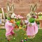 Set of 2pcs,14" H Easter Straw Bunny Figurine Tabletop Decor, Pink Sisal Rabbit Couple Statue with Carrots&Eggs, Spring Party Garden Table Decor Centerpiece for Home Office Kitchen Farmhouse;